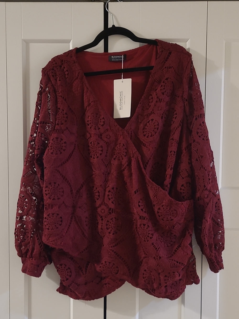 BloomChic Crochet Wrap Blouse - Wine
